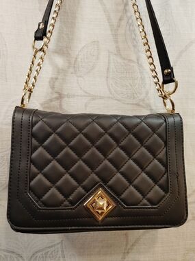 Black Quilted Crossbody Bag with Gold Hardware